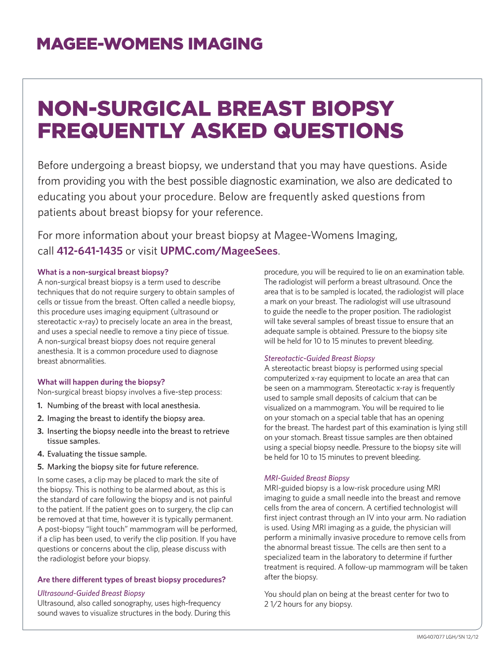 Non-Surgical Breast Biopsy Frequently Asked Questions