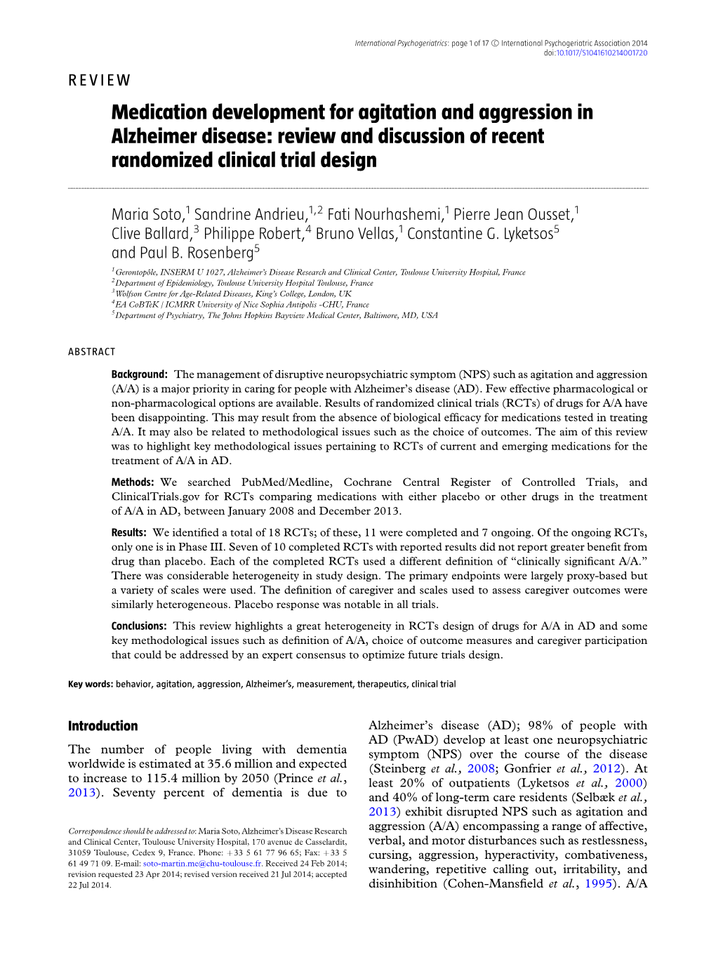 Medication Development for Agitation and Aggression in Alzheimer Disease: Review and Discussion of Recent Randomized Clinical Trial Design