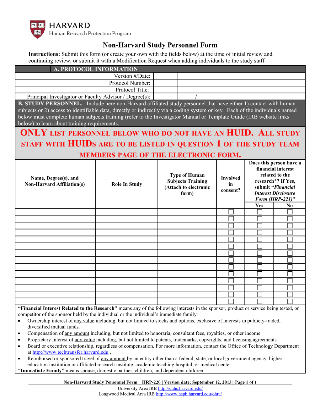 Study Personnel Form