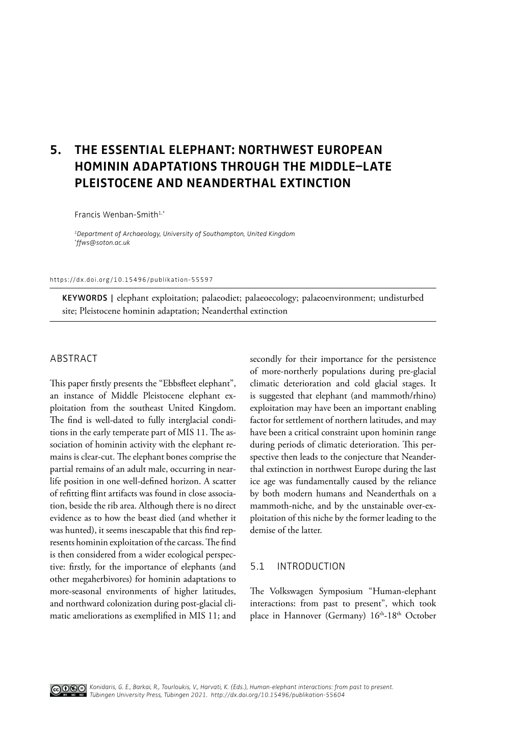 5. the Essential Elephant: Northwest European Hominin Adaptations Through the Middle–Late Pleistocene and Neanderthal Extinction