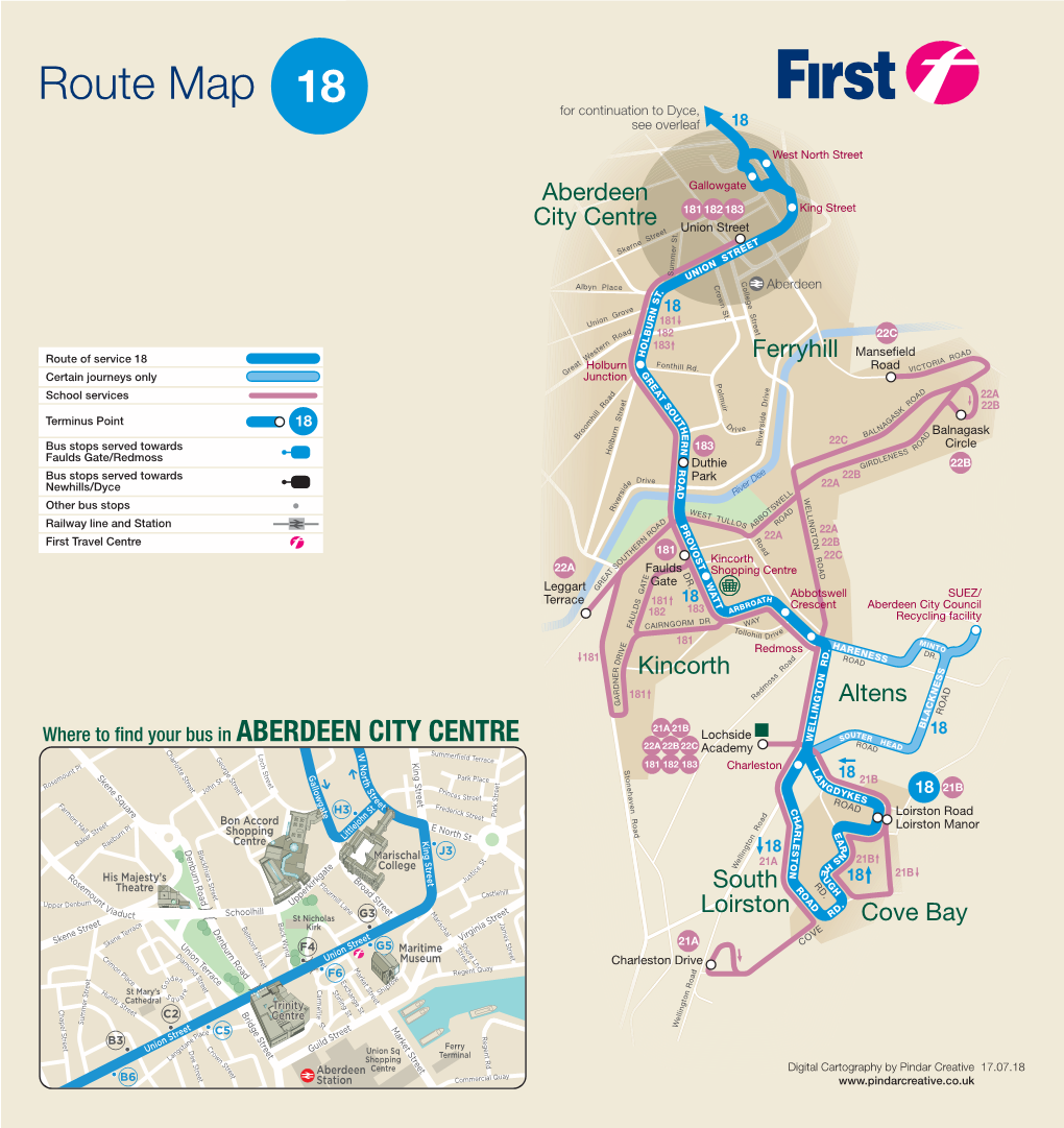 Route Map 18 for Continuation to Dyce, See Overleaf 18