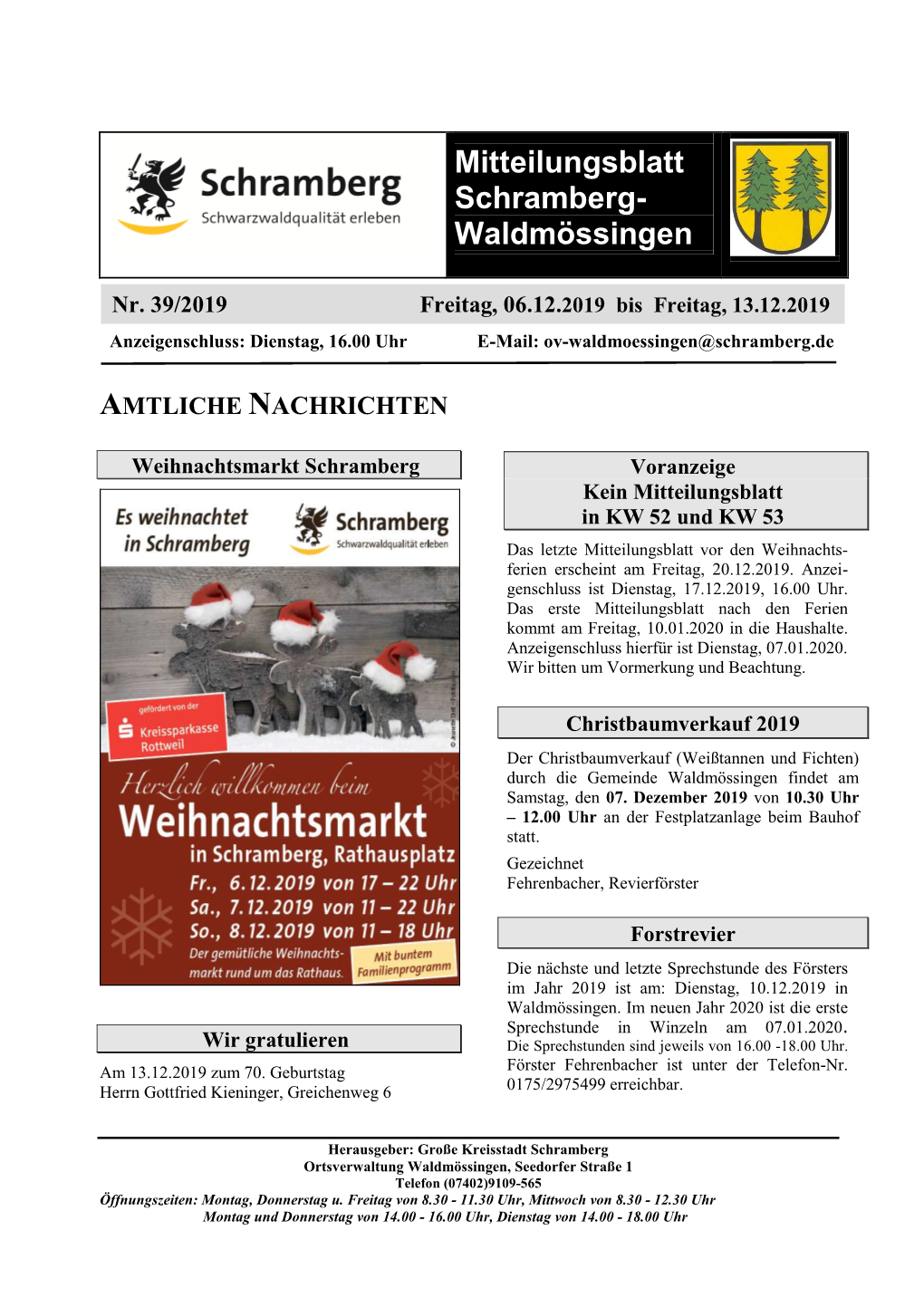 Mitteilungsblatt Schramberg- Waldmössingen