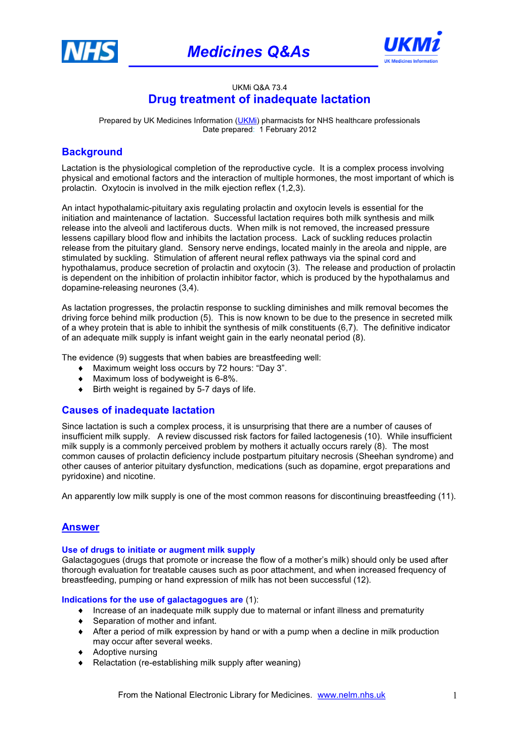 Domperidone and Lactation. Lancet 1983;1:647 14