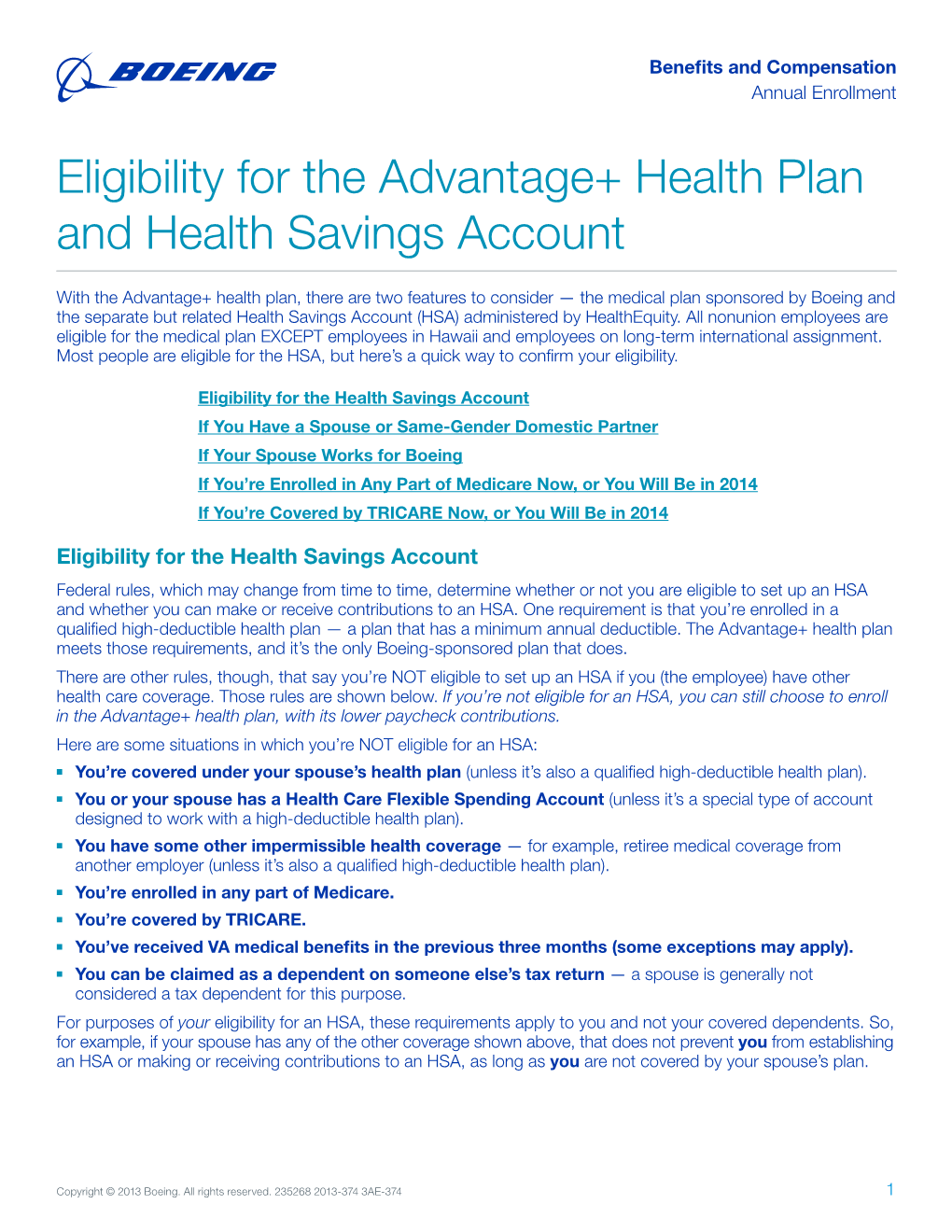 Eligibility for the Advantage+ Health Plan and Health Savings Account