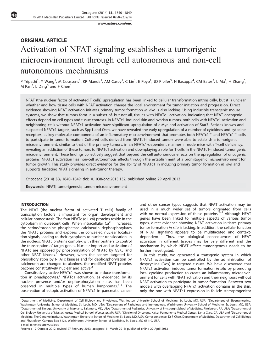 Activation of NFAT Signaling Establishes a Tumorigenic Microenvironment Through Cell Autonomous and Non-Cell Autonomous Mechanisms