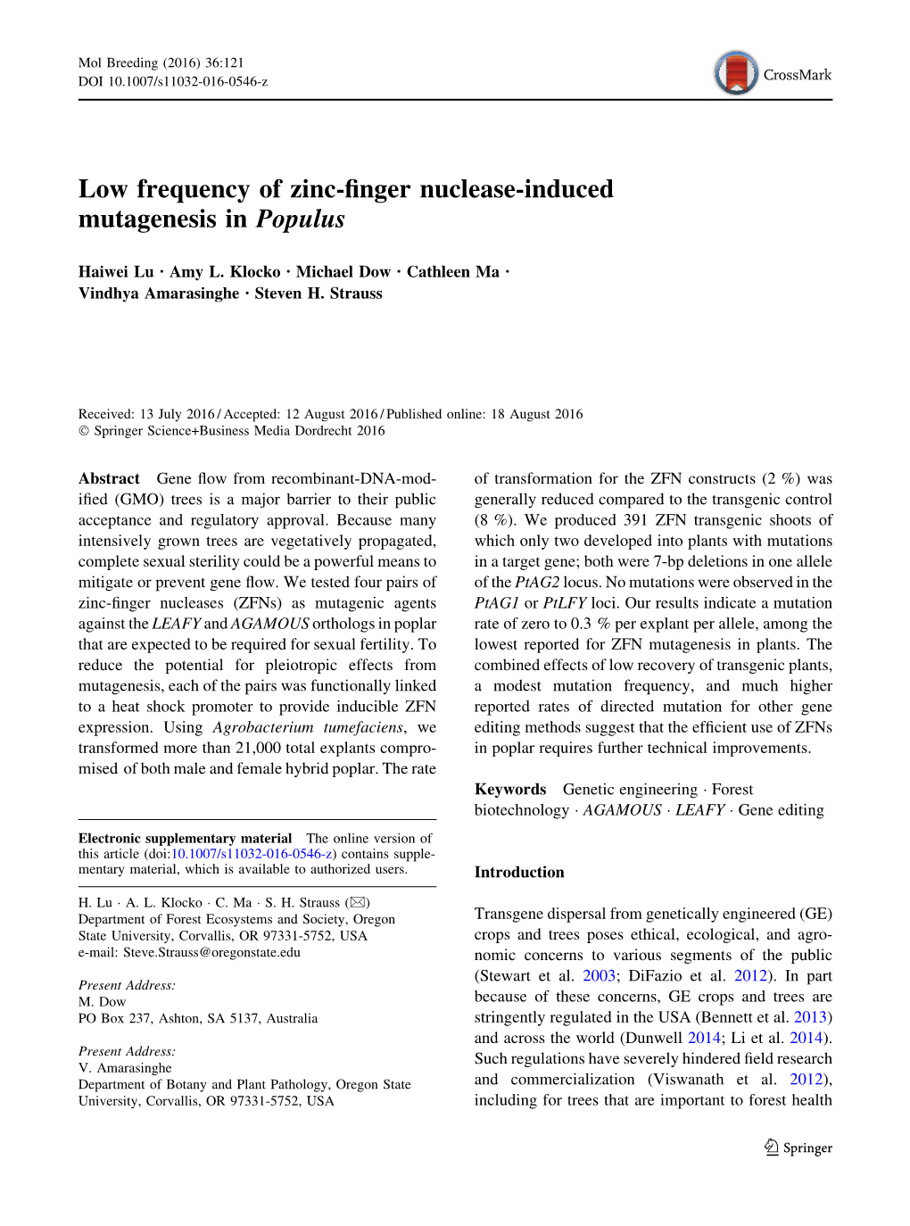 Low Frequency of Zinc-Finger Nuclease-Induced Mutagenesis In