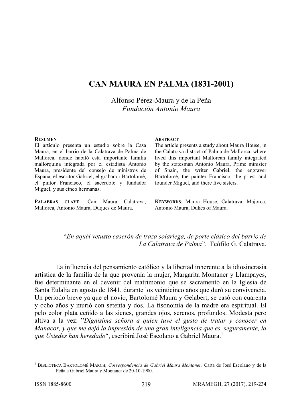 Can Maura En Palma (1831-2001)