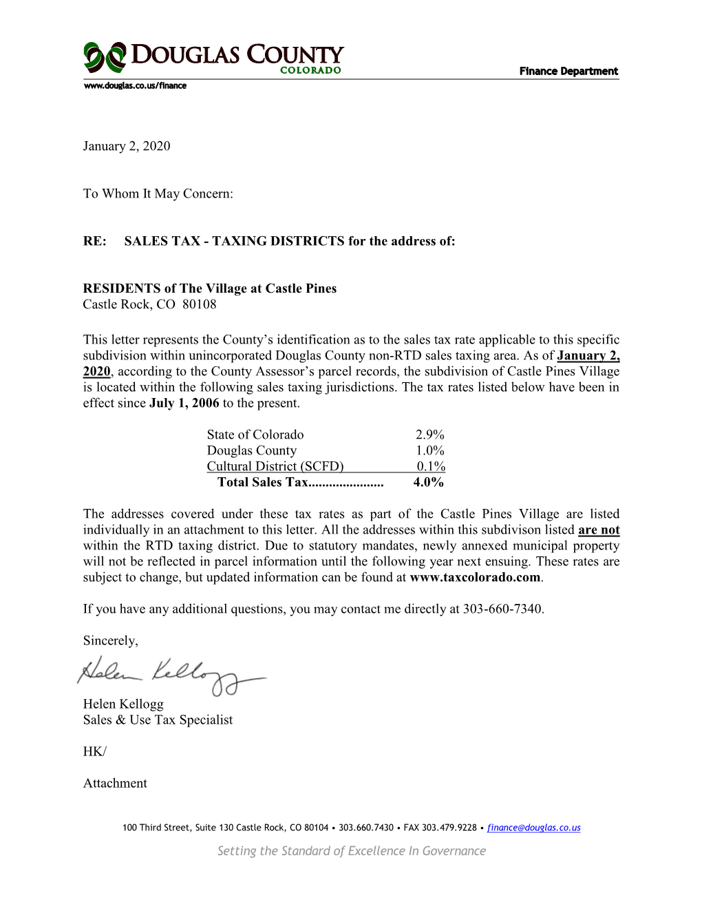 SALES TAX - TAXING DISTRICTS for the Address Of