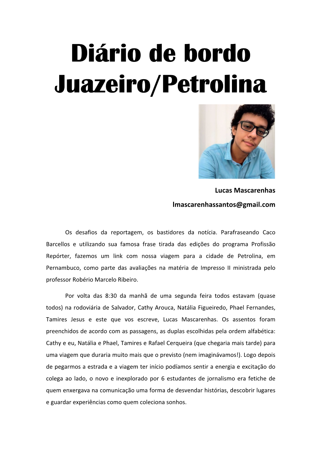 Diário De Bordo Juazeiro/Petrolina