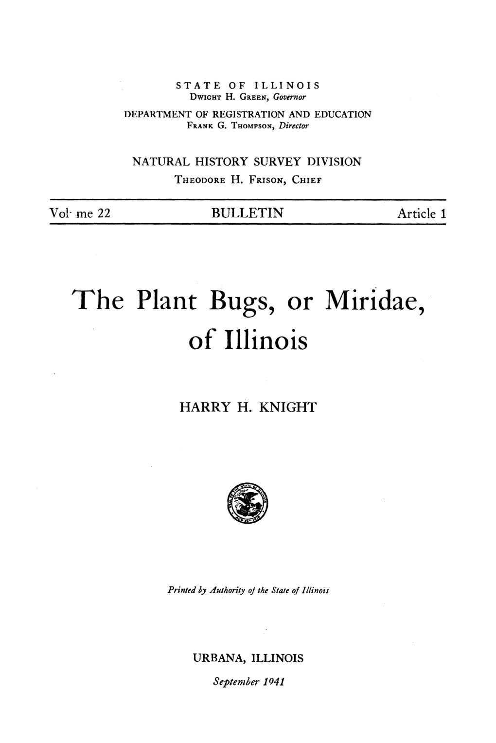 The Plant Bugs, Or Miridae