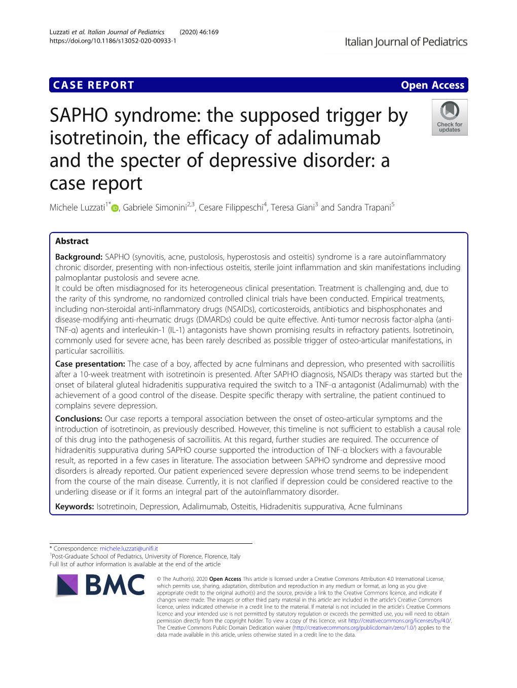 SAPHO Syndrome: the Supposed Trigger by Isotretinoin, the Efficacy Of