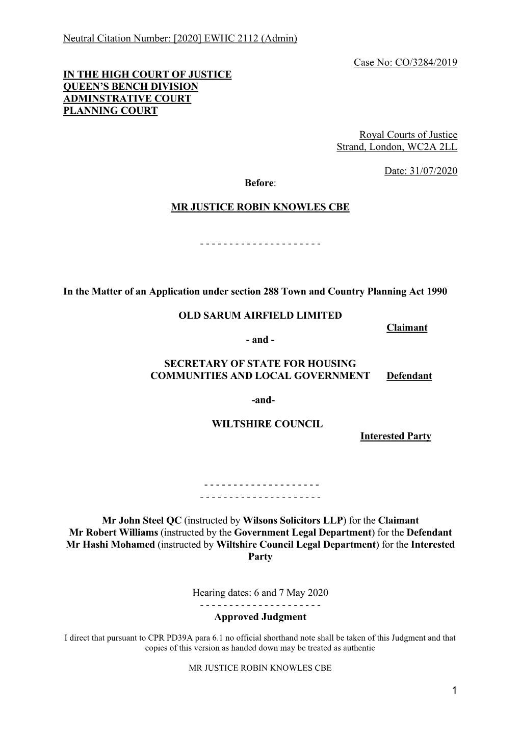 High Court Judgment Template