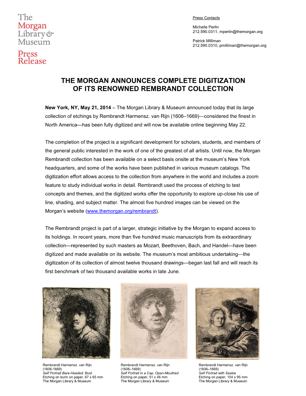 The Morgan Announces Complete Digitization of Its Renowned Rembrandt Collection