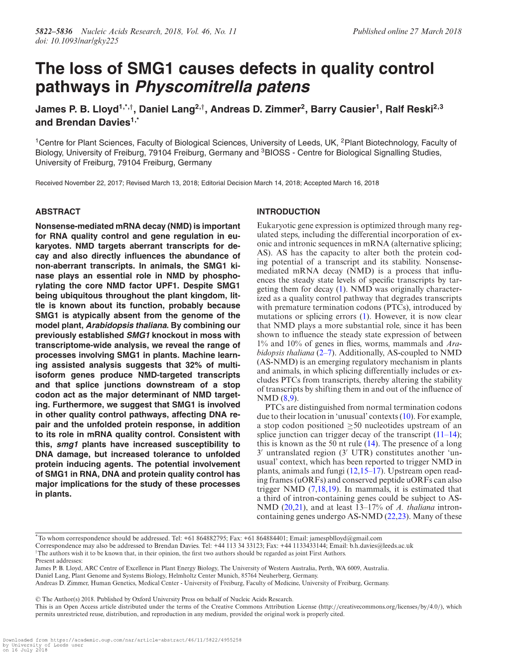 Pathways in Physcomitrella Patens James P