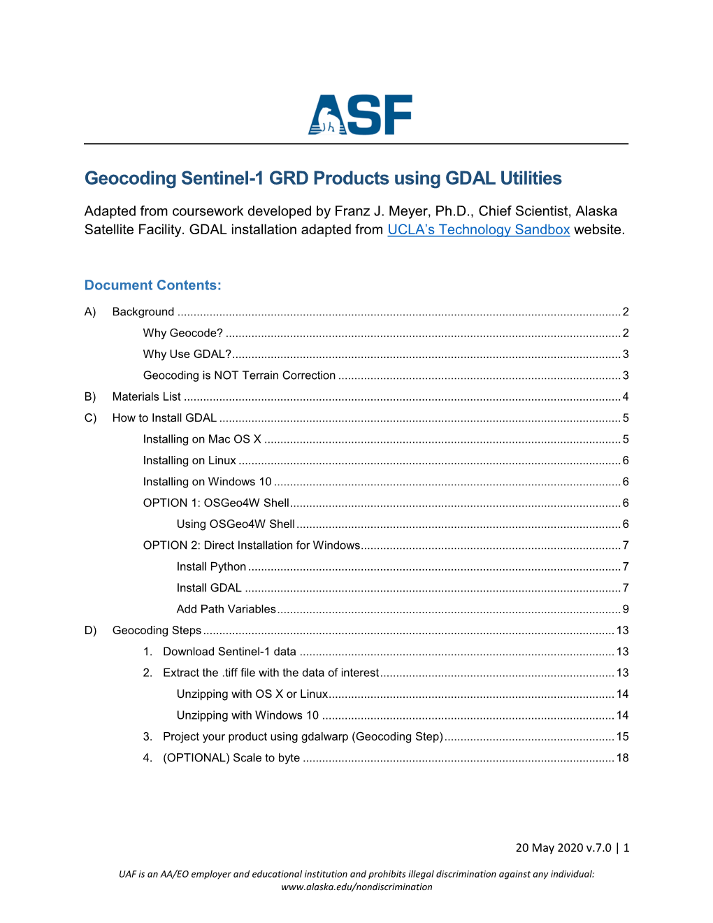 Geocoding Sentinel-1 GRD Products Using GDAL Utilities
