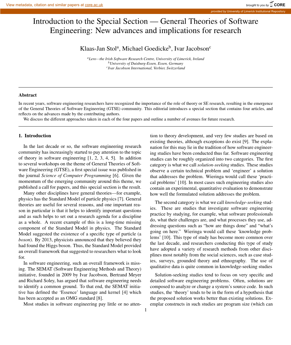 General Theories of Software Engineering: New Advances and Implications for Research