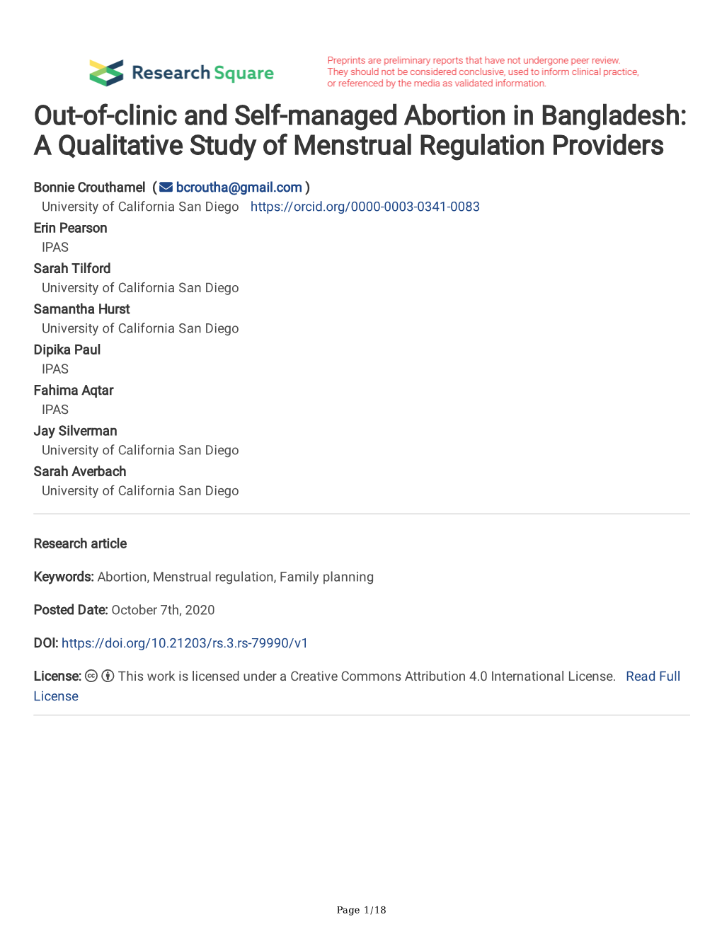 Out-Of-Clinic and Self-Managed Abortion in Bangladesh: a Qualitative Study of Menstrual Regulation Providers