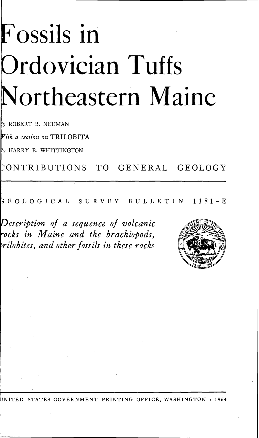 Fossils in Ordovician Tuffs Northeastern Maine