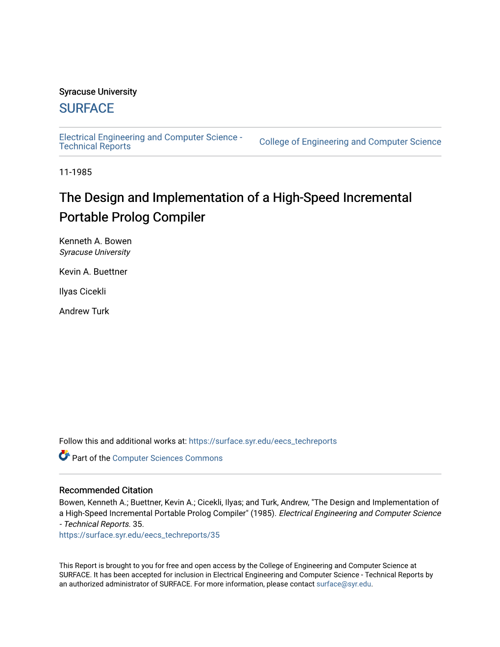 The Design and Implementation of a High-Speed Incremental Portable Prolog Compiler