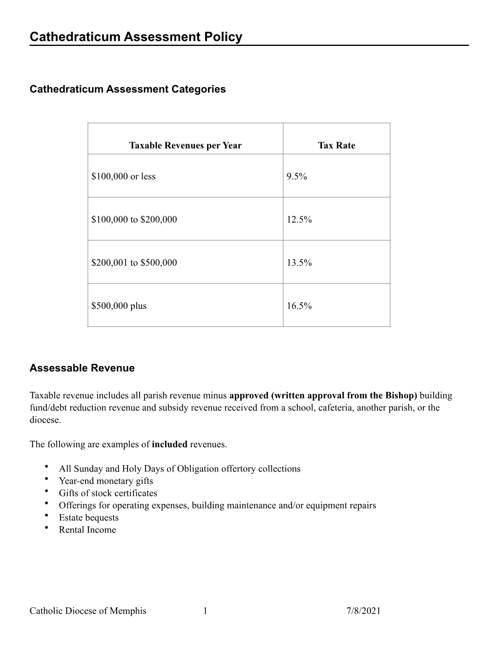 Cathedraticum Assessment Policy