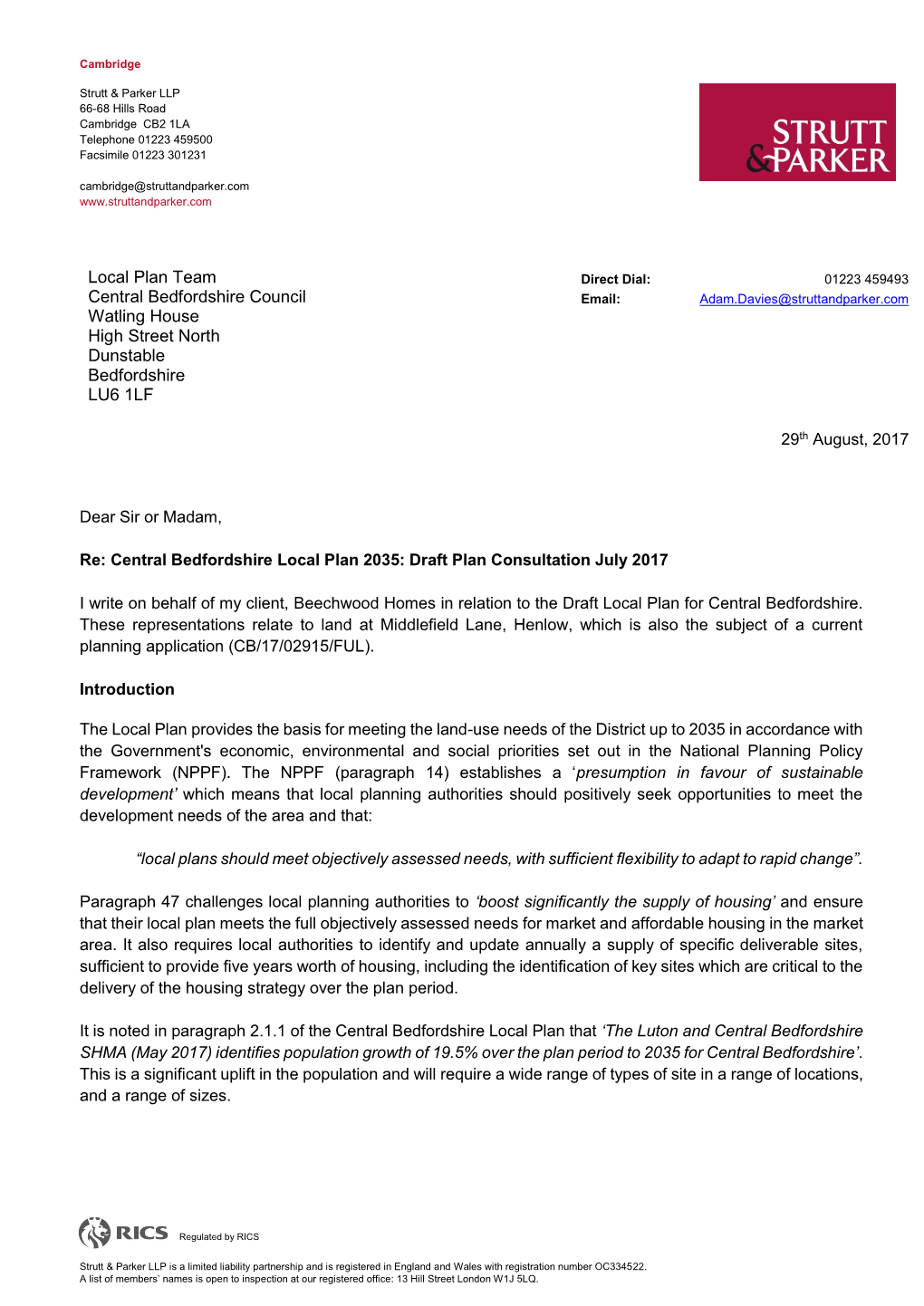 Beechwood Homes in Relation to the Draft Local Plan for Central Bedfordshire