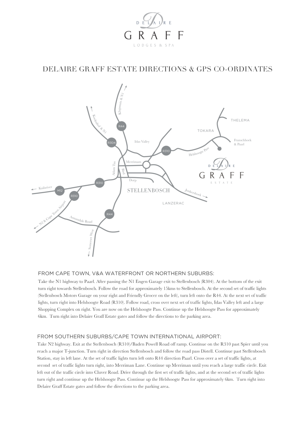 Delaire Graff Estate Directions & Gps Co-Ordinates