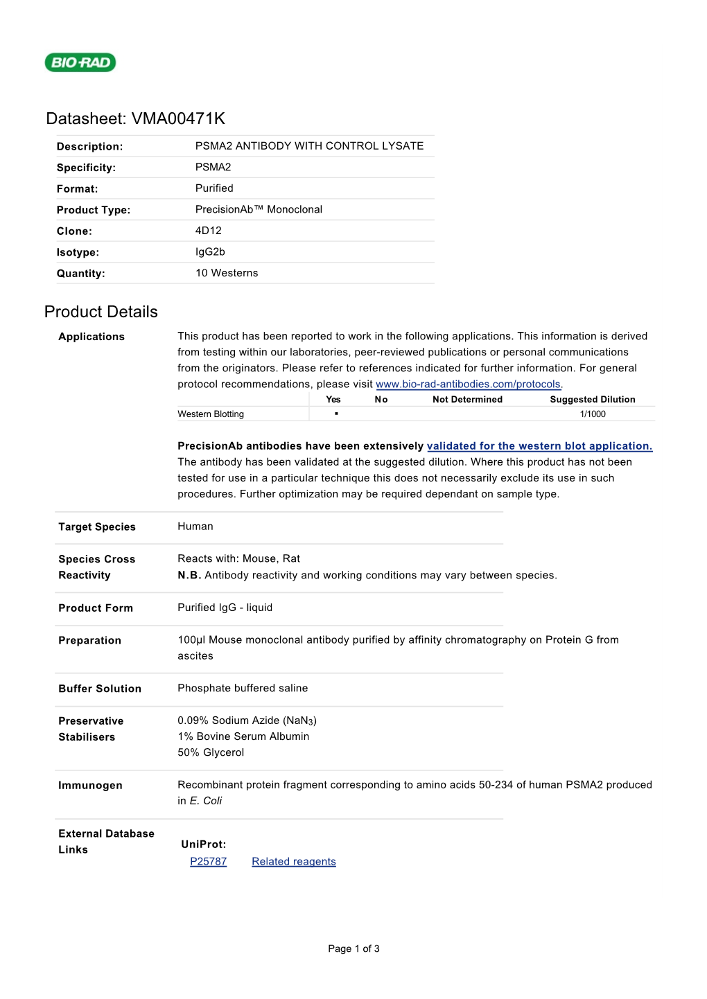 Datasheet: VMA00471K Product Details