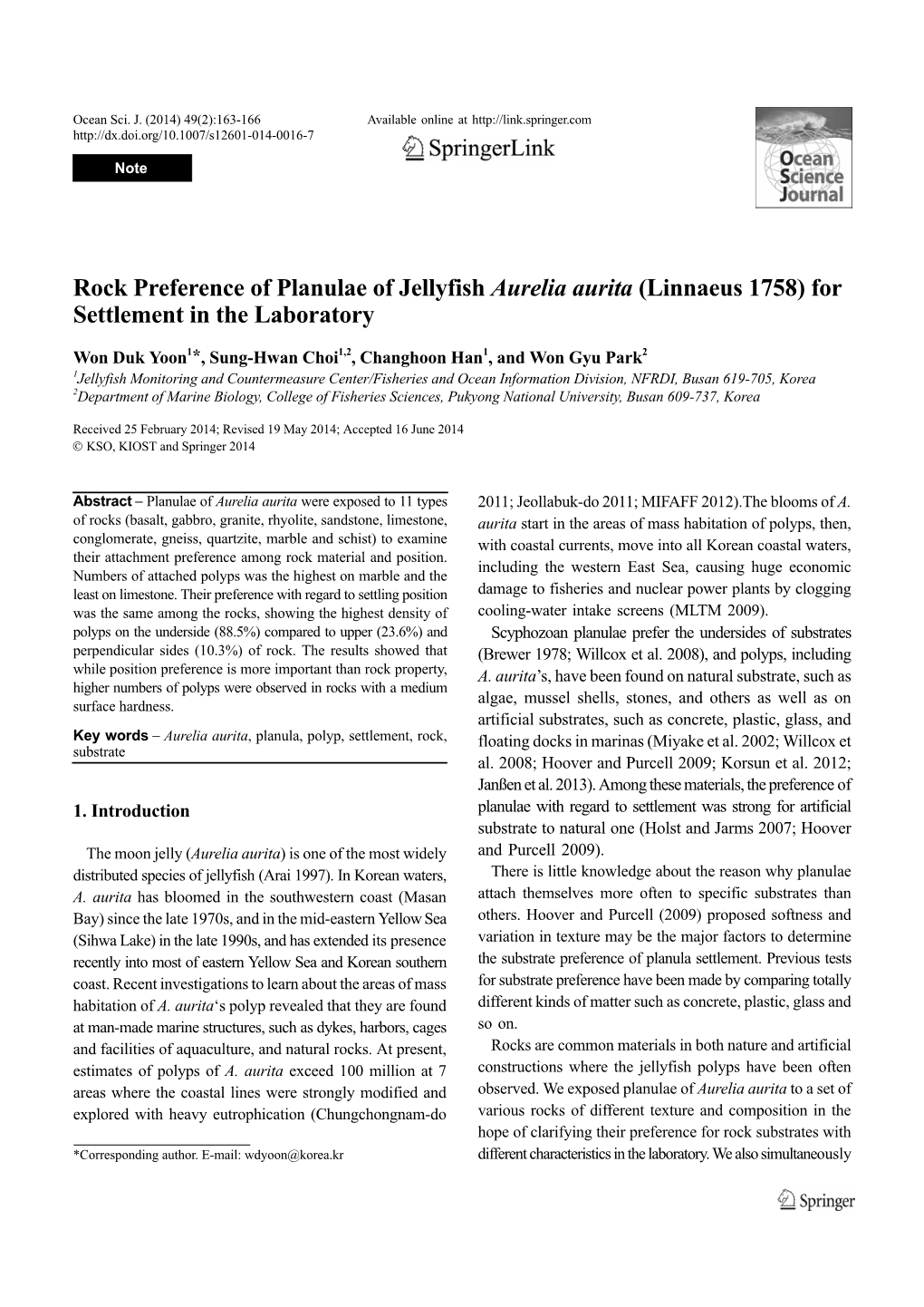 Rock Preference of Planulae of Jellyfish Aurelia Aurita (Linnaeus 1758) for Settlement in the Laboratory