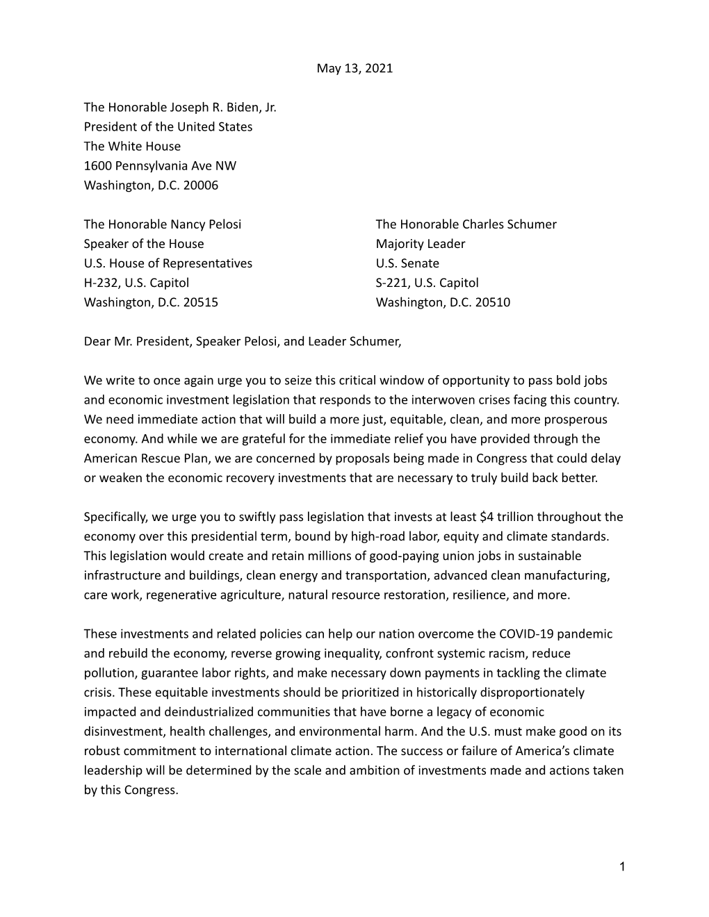 Embargoed Letter to President Biden and Congress 5.13.21