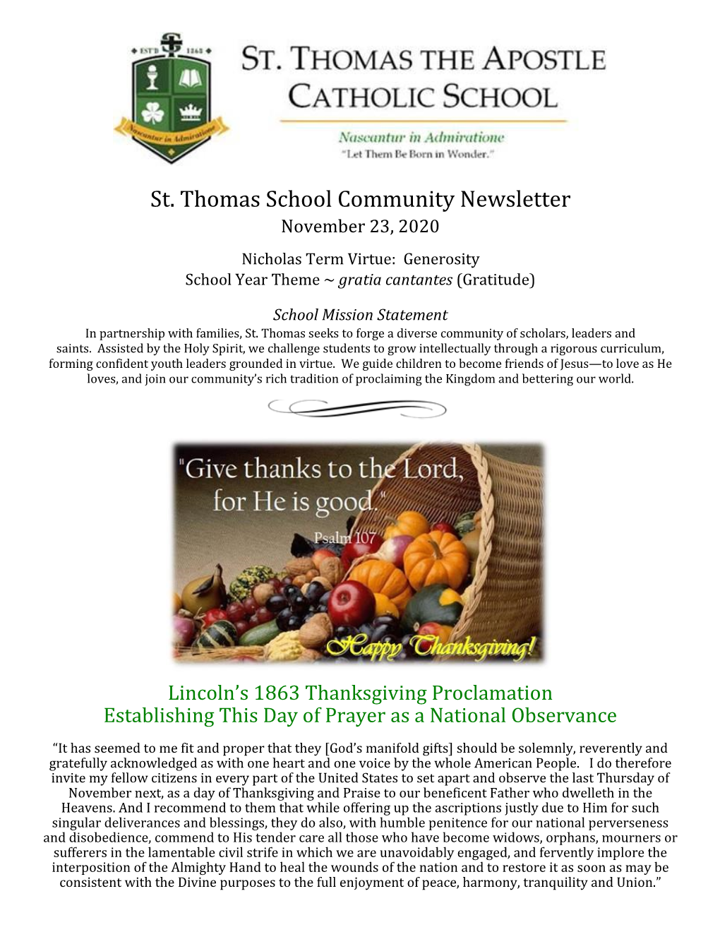 St. Thomas School Community Newsletter