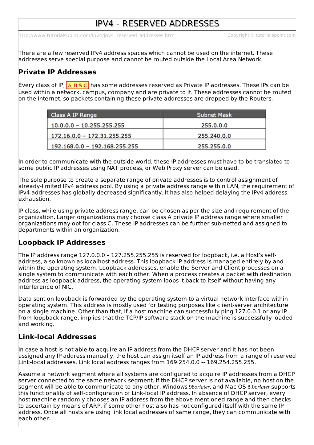 Ipv4 Reserved Addresses