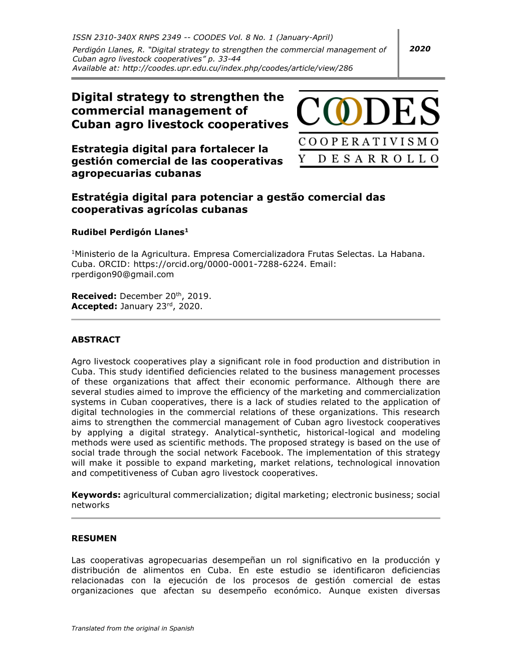 Digital Strategy to Strengthen the Commercial Management of Cuban Agro Livestock Cooperatives