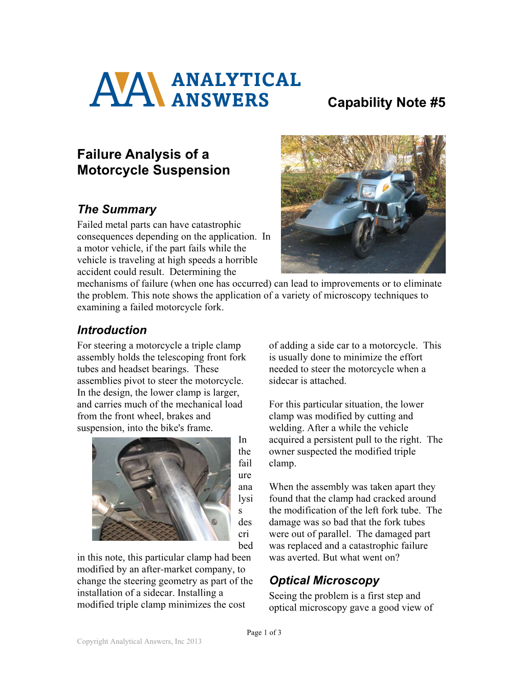 Capability Note #5 Failure Analysis of a Motorcycle Suspension