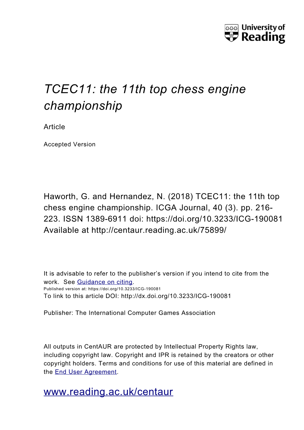 TCEC11: the 11Th Top Chess Engine Championship