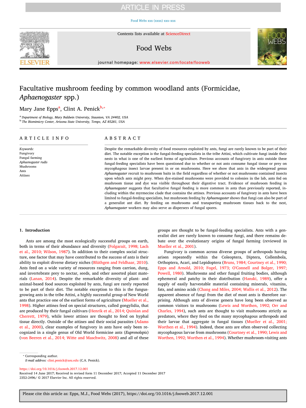 Facultative Mushroom Feeding by Common Woodland Ants (Formicidae, Aphaenogaster Spp.)