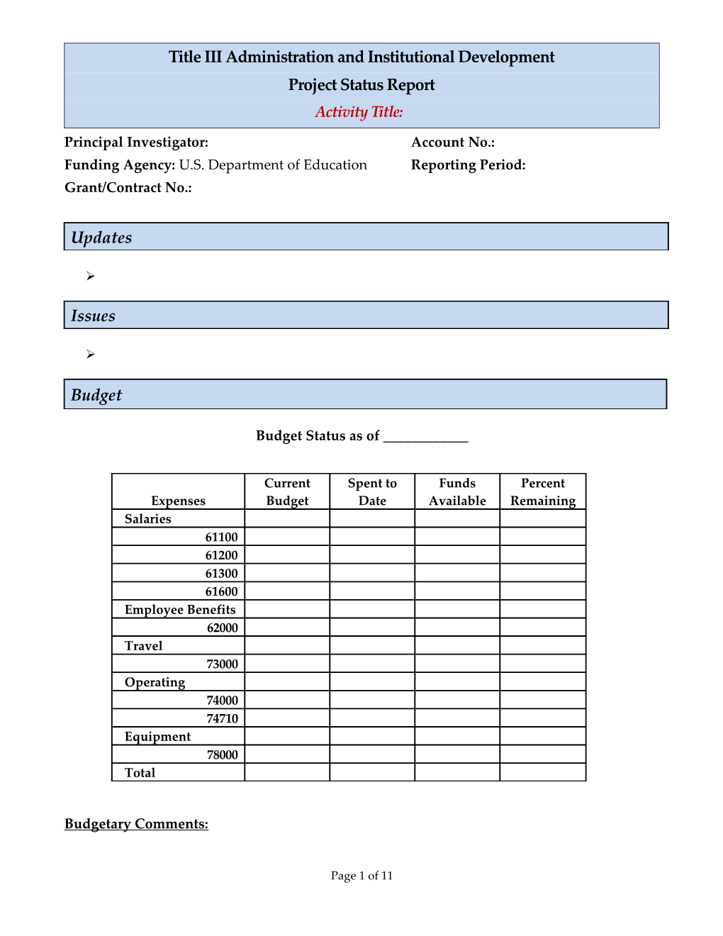 Monthly Status Report Template