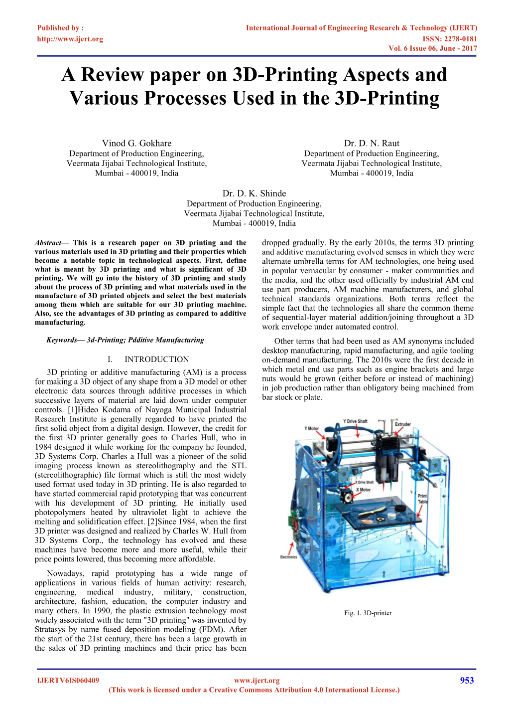 A Review Paper on 3D-Printing Aspects and Various Processes Used in the 3D-Printing