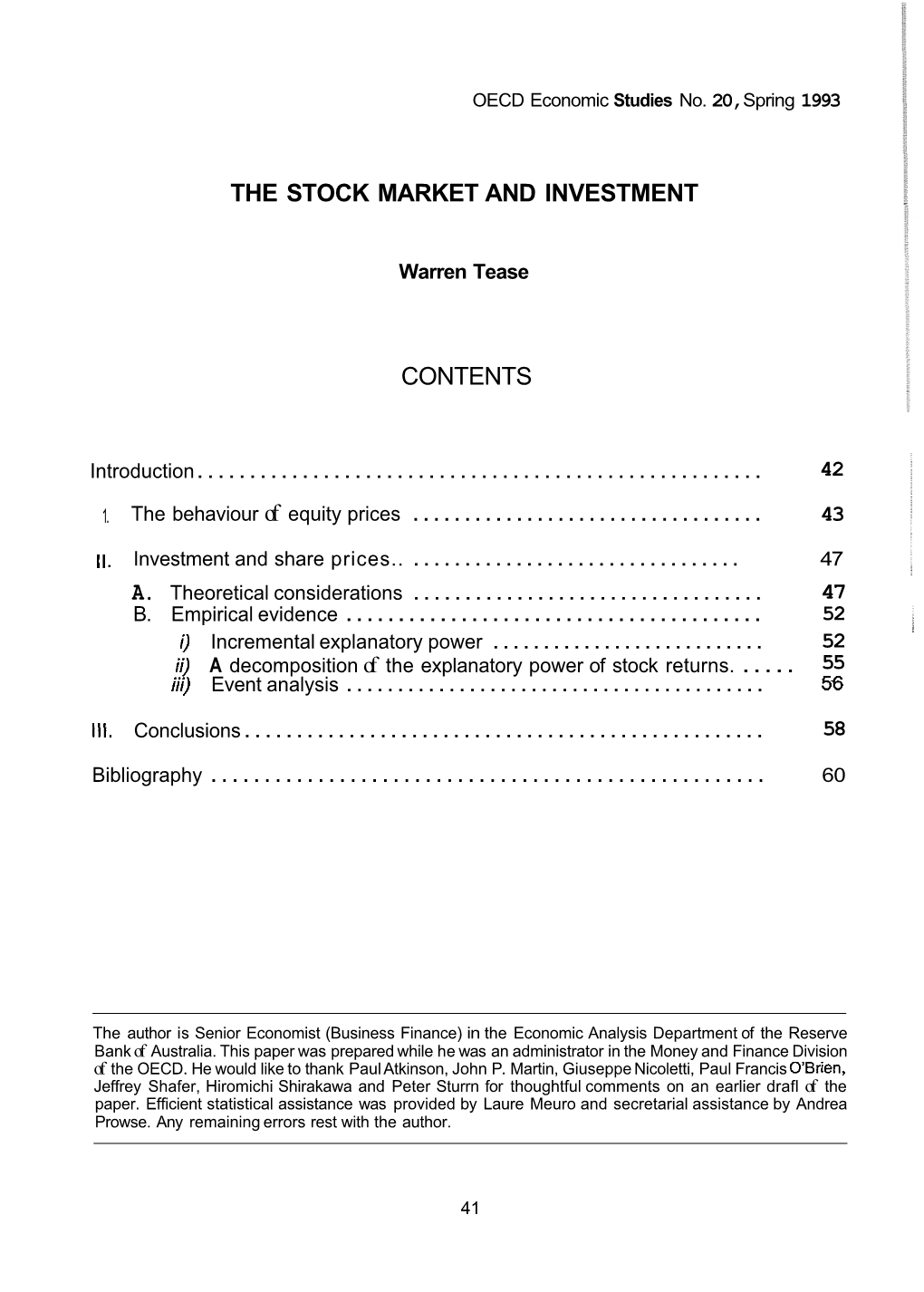 The Stock Market and Investment