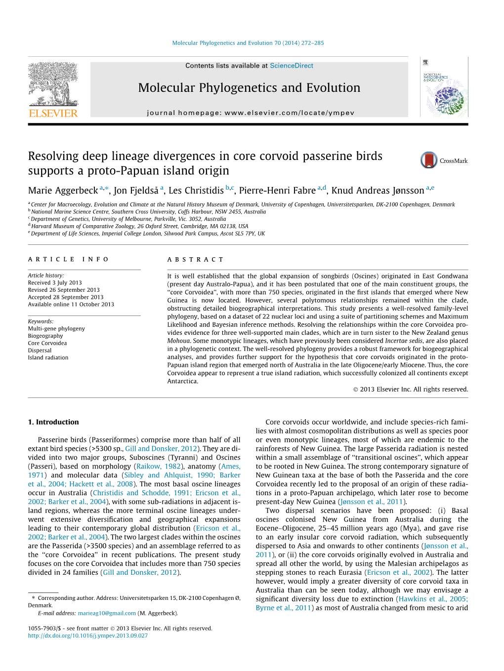 Resolving Deep Lineage Divergences in Core Corvoid Passerine Birds