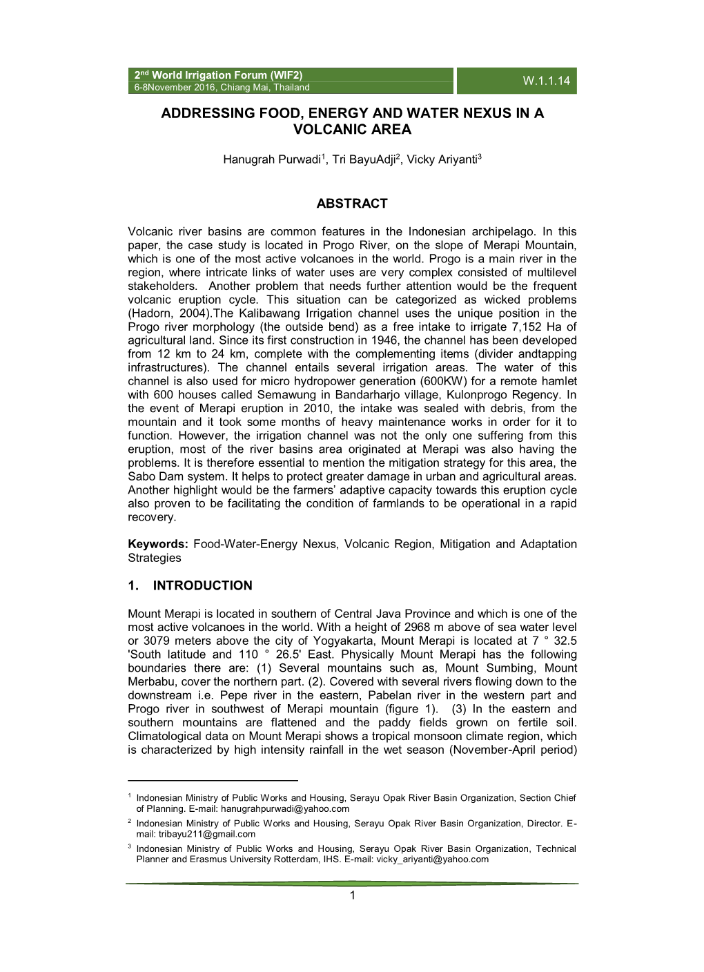 Addressing Food, Energy and Water Nexus in a Volcanic Area