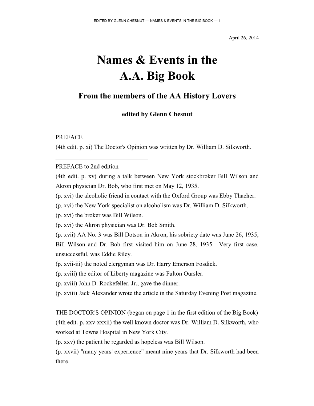 Names & Events in the A.A. Big Book