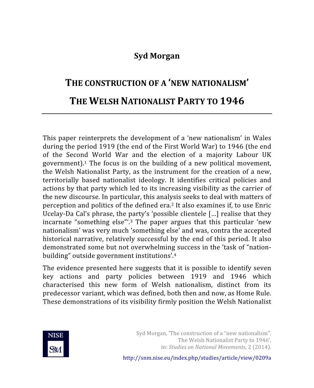 The Welsh Nationalist Party to 1946