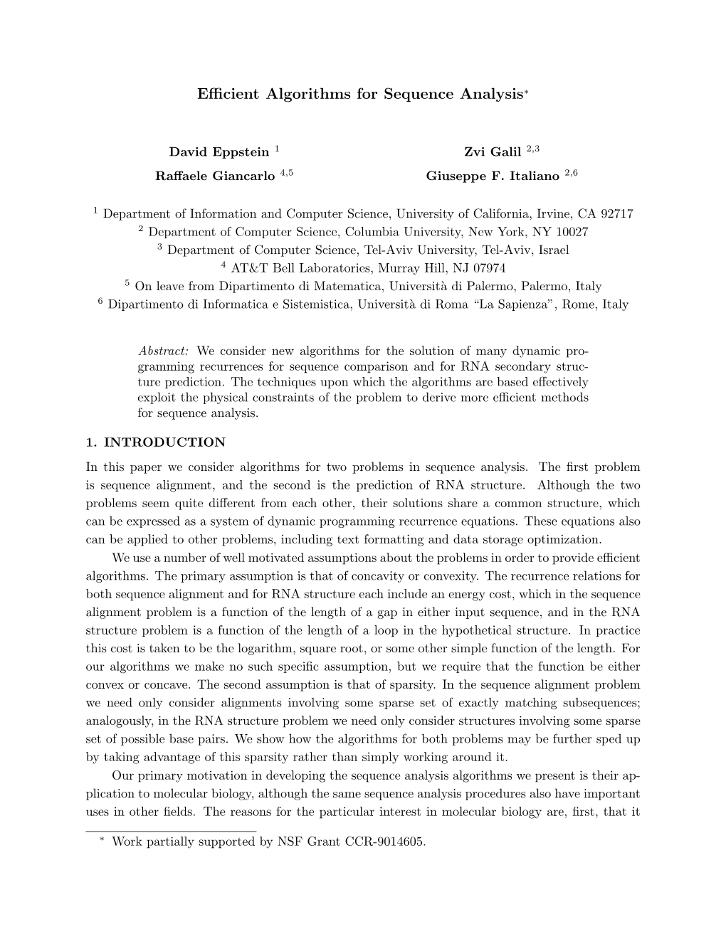 Efficient Algorithms for Sequence Analysis∗