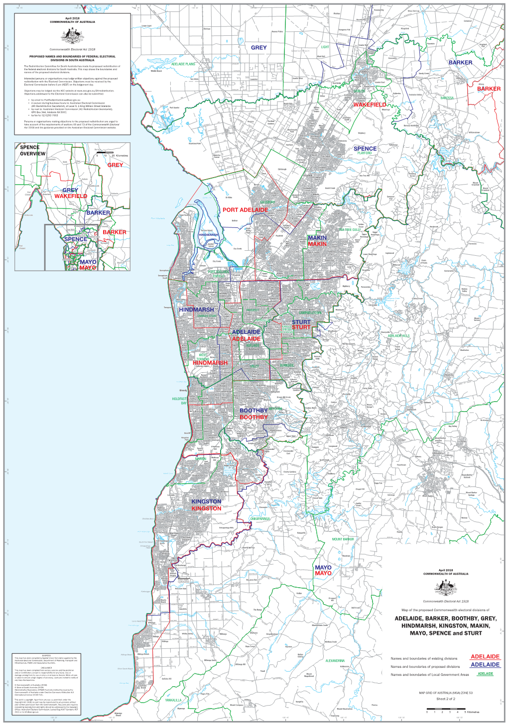 Proposed Federal Electoral Divisions of Adelaide, Barker, Boothby, Grey, Hindmarsh, Kingston, Makin, Mayo, Spence and Sturt