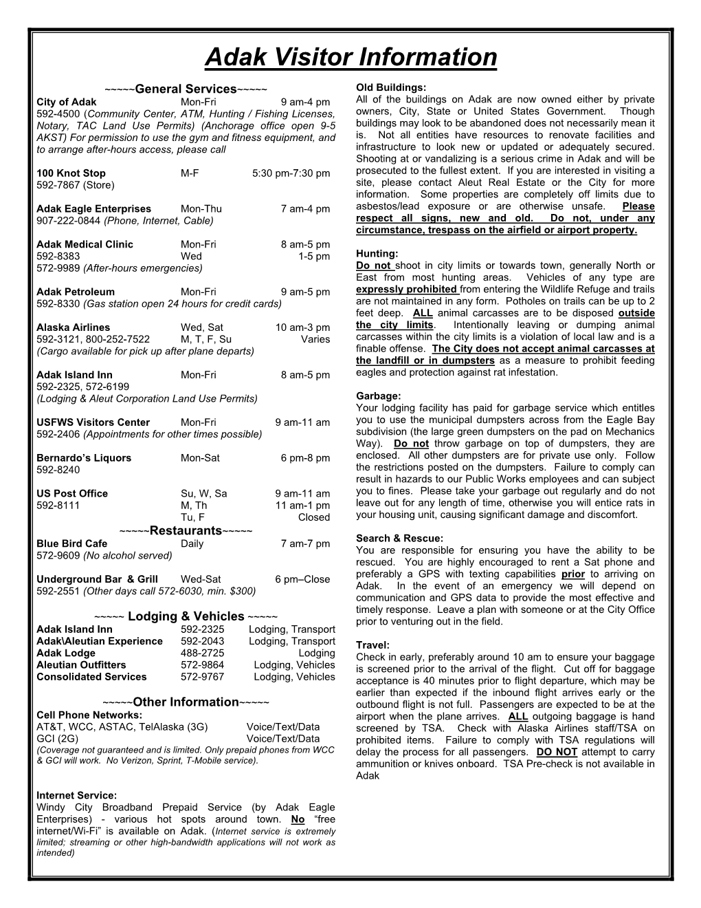 Adak Visitor Information