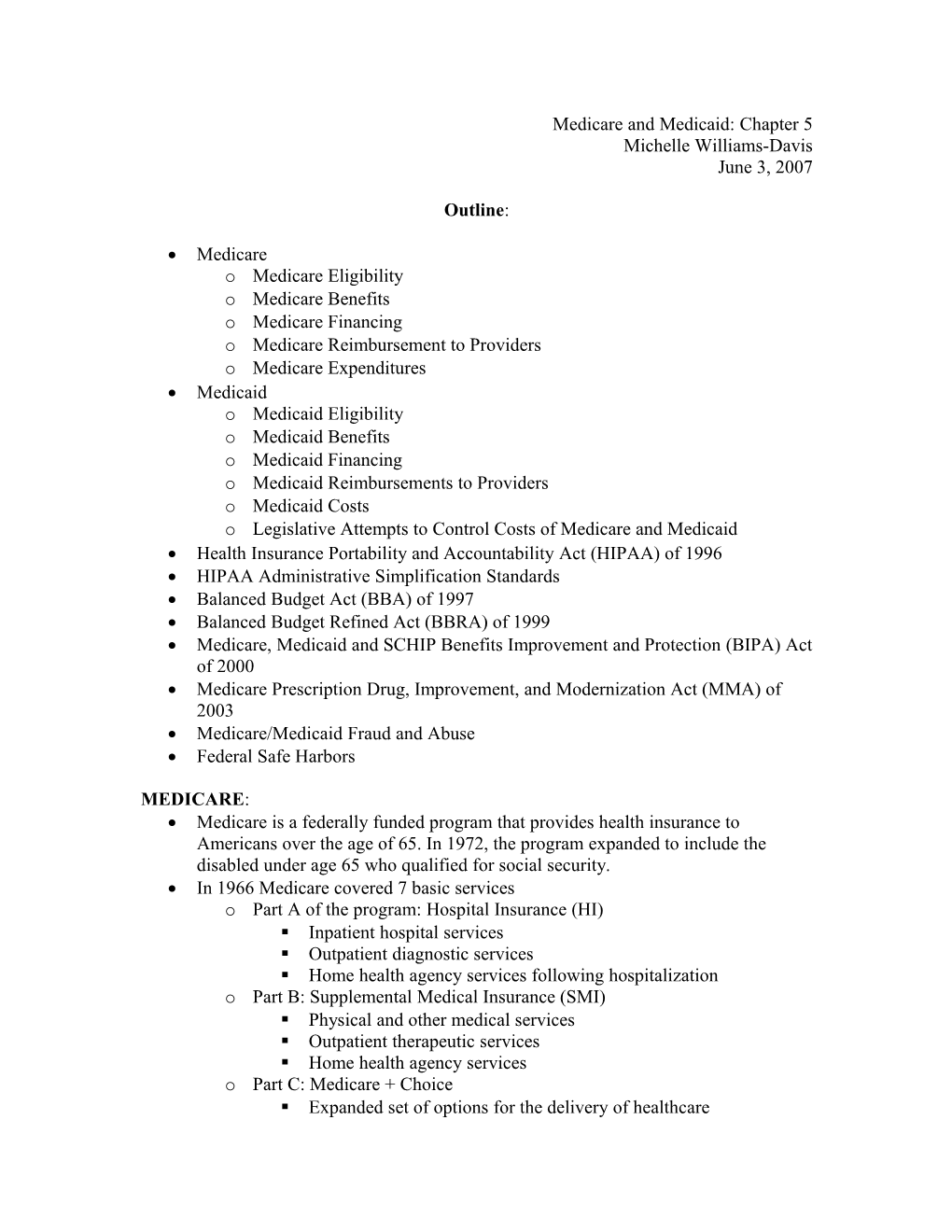 Medicare And Medicaid: Chapter 5