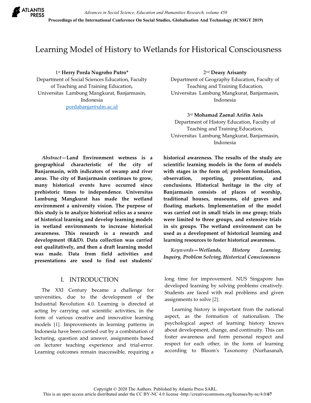 Learning Model of History to Wetlands for Historical Consciousness