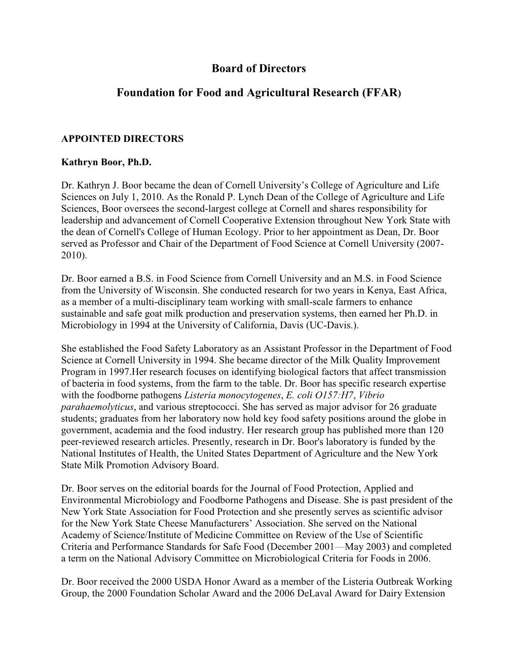 Board of Directors Foundation for Food and Agricultural Research