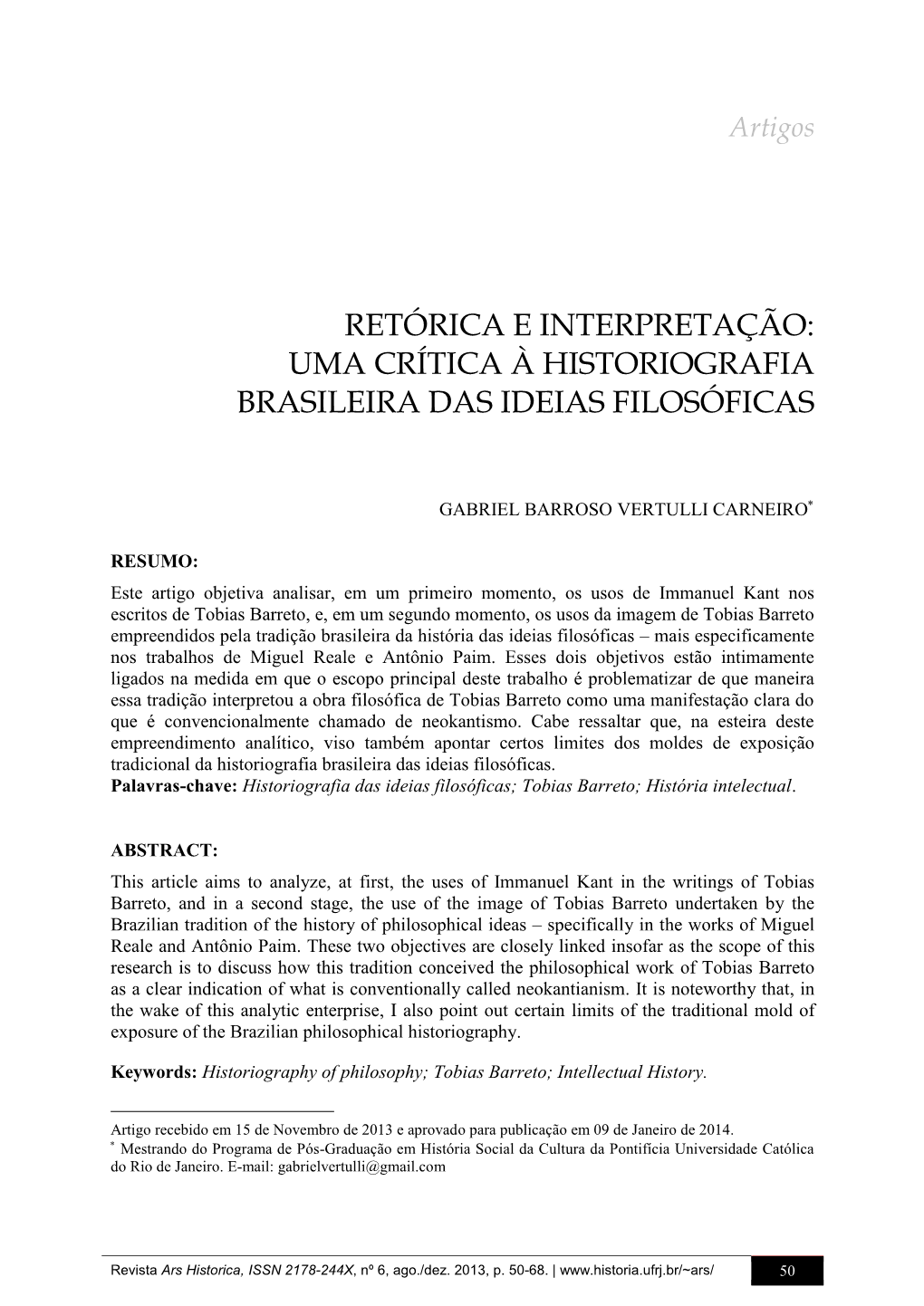 Uma Crítica À Historiografia Brasileira Das Ideias Filosóficas