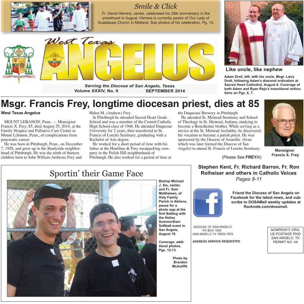 Msgr. Francis Frey, Longtime Diocesan Priest, Dies at 85 West Texas Angelus Helen M